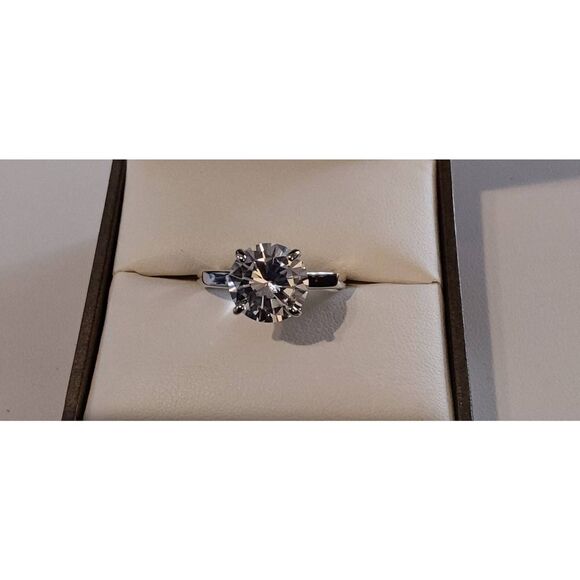 3Ct 100 Facet Round Solitaire Sim Diamond Bridal/Engagement Ring w/Hidden Halo 8 - Picture 1 of 7